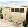 12 x 4 Large Pent Garden Shed - 12mm Tongue and Groove Walls - Pressure Treated - Double Doors - 3 Windows + Safety Toughened Glass