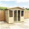 8 x 8 Pressure Treated Apex Garden Summerhouse - 12mm Tongue and Groove - Overhang - Higher Eaves and Ridge Height - Toughened Safety Glass - Euro Lock with Key + SUPER STRENGTH FRAMING