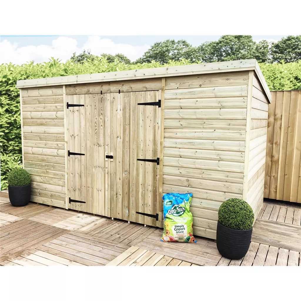 14 x 5 Pressure Treated Windowless T&G Pent Shed With Double Doors (centre)
