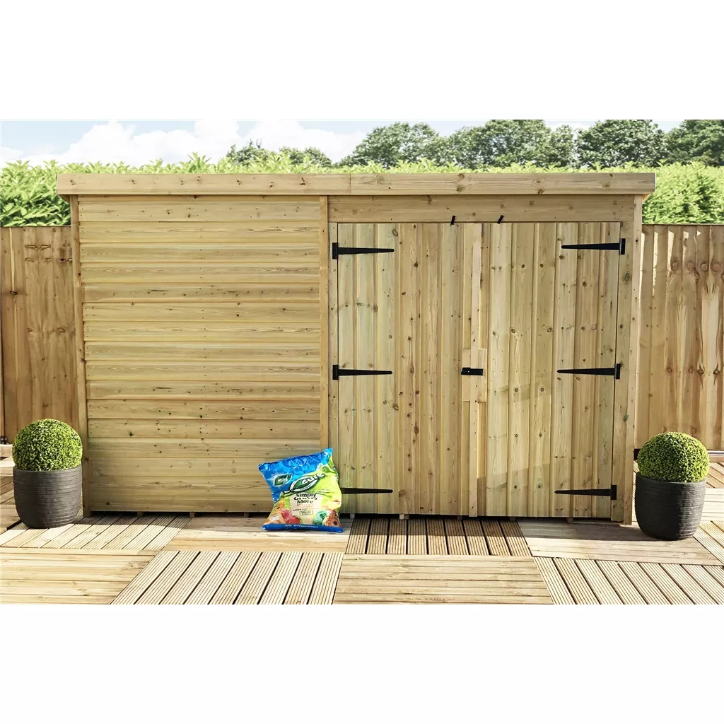 10 x 4 Windowless Pressure Treated T&G Pent Shed With Double Doors