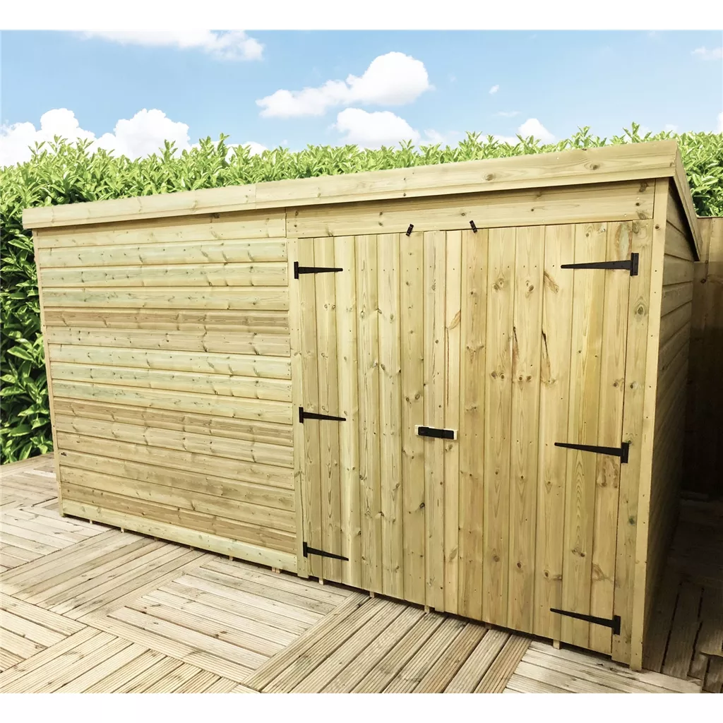 14 x 8 Windowless Pressure Treated T&G Pent Shed With Double Doors