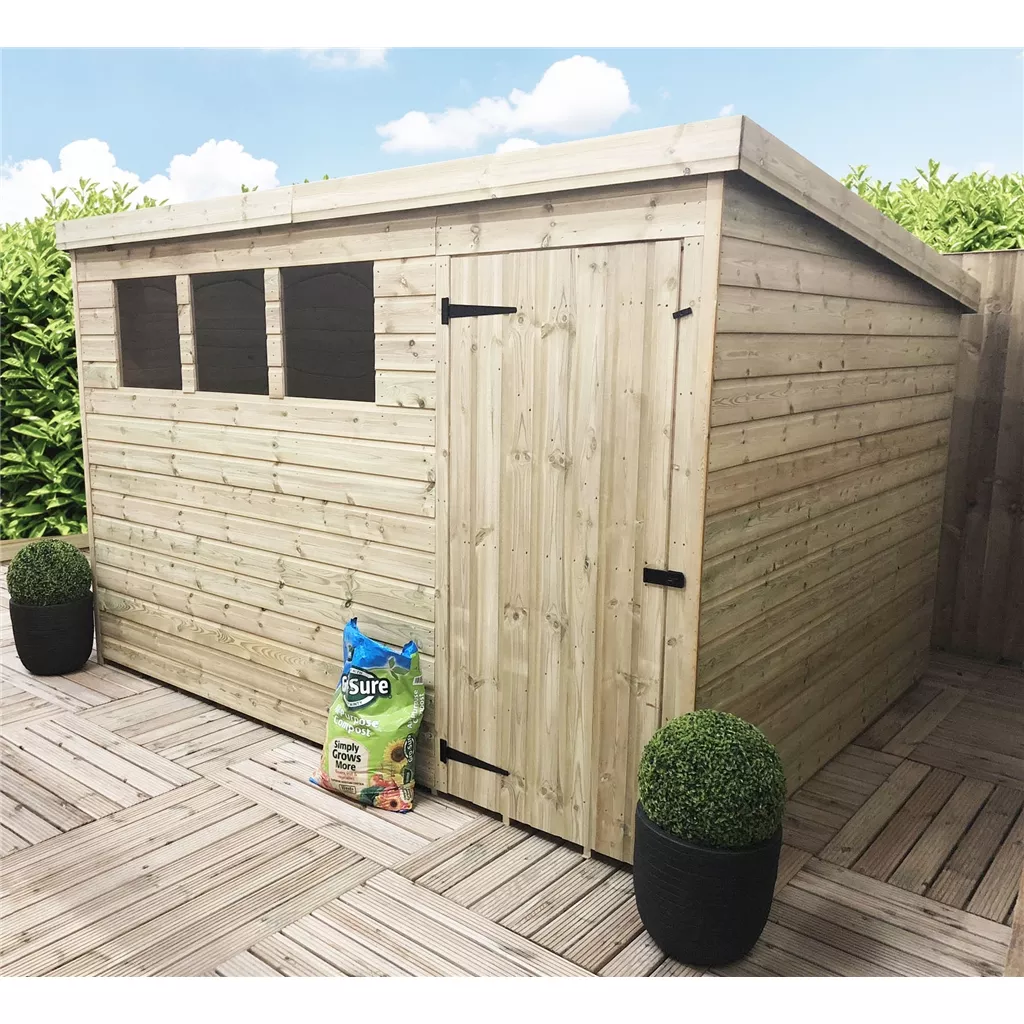 10 x 4 Pressure Treated T&G Pent Shed With 3 Windows, Single Door