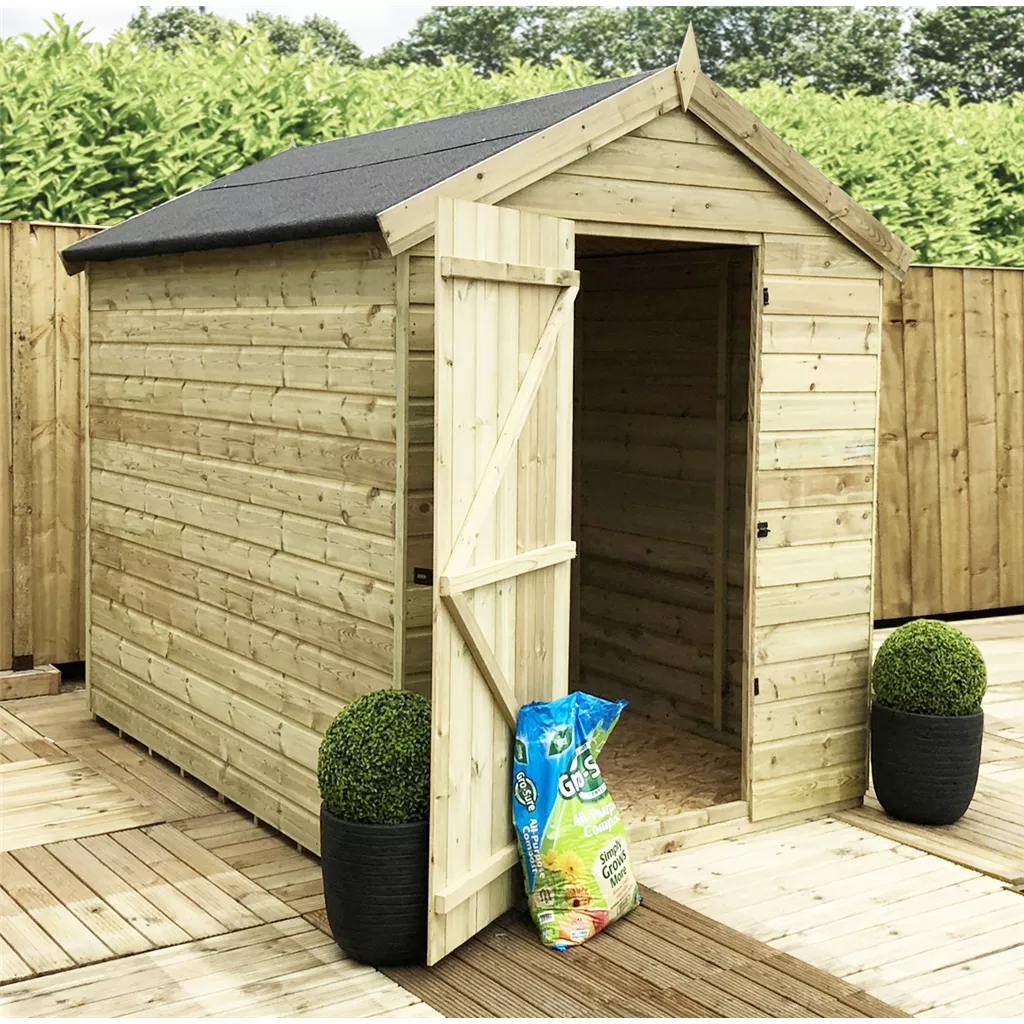 9 x 6 Windowless Pressure Treated T&G Apex Shed – Higher Eaves, With A Single Door