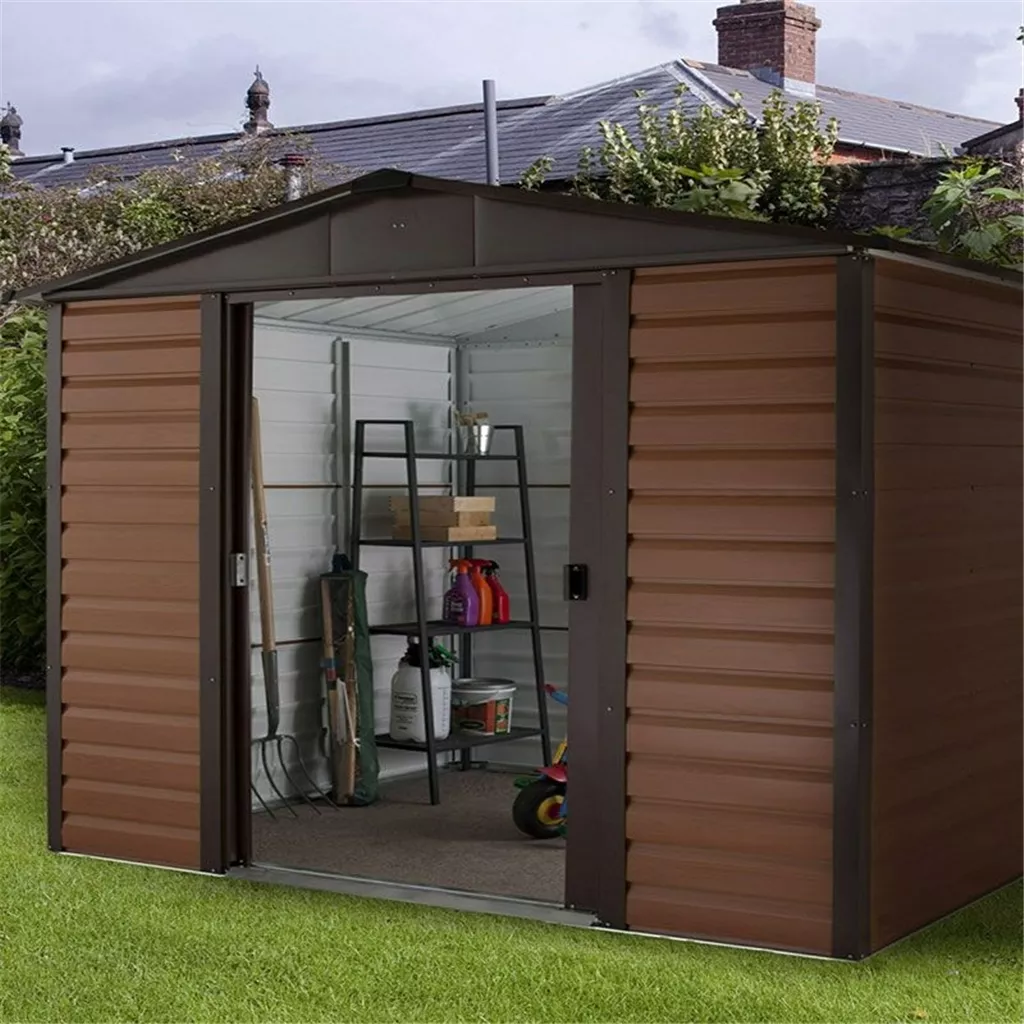 7ft 5" x 6ft 1" Woodgrain Metal Shed + Free Anchor Kit (2.26m x 1.86m)