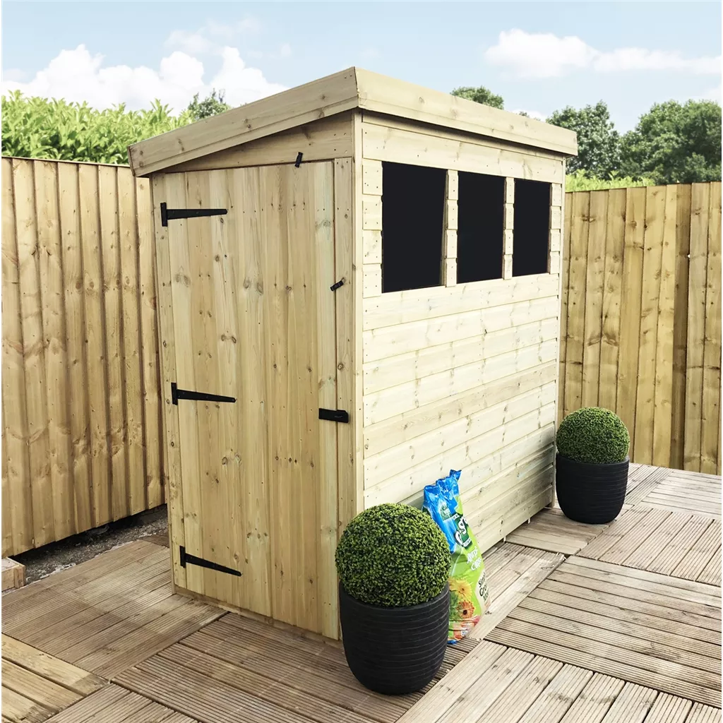 14 x 3 Pressure Treated T&G Pent Shed With 3 Windows And Side Door