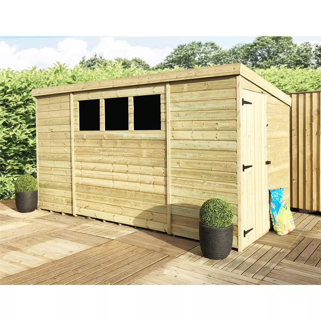 9 x 8 Pressure Treated T&G Pent Shed With 3 Windows And Side Door
