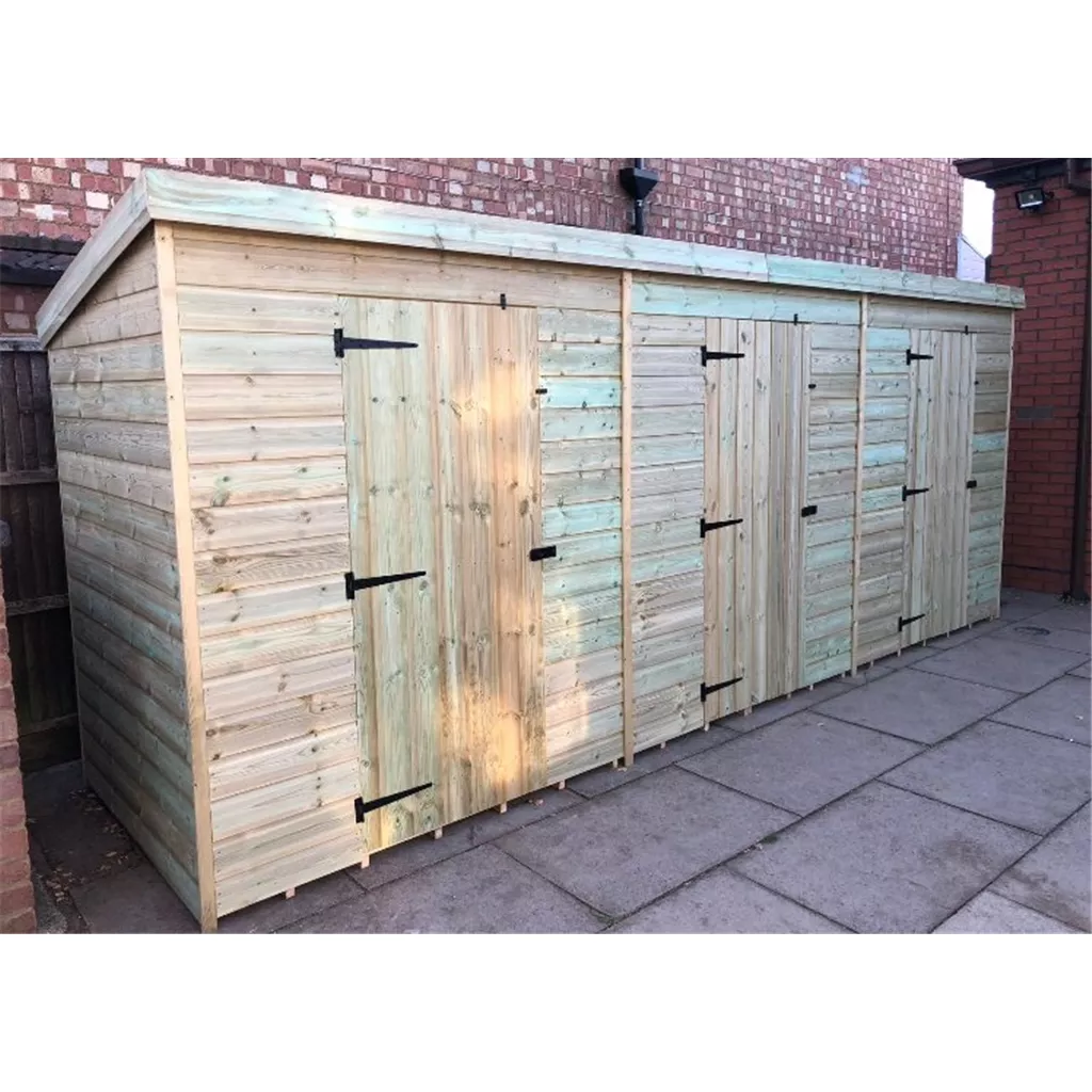 Bespoke 16 X 4 Premier Pressure Treated T&G Pent Storage Shed - 3 Separate Units With Internal Walls
