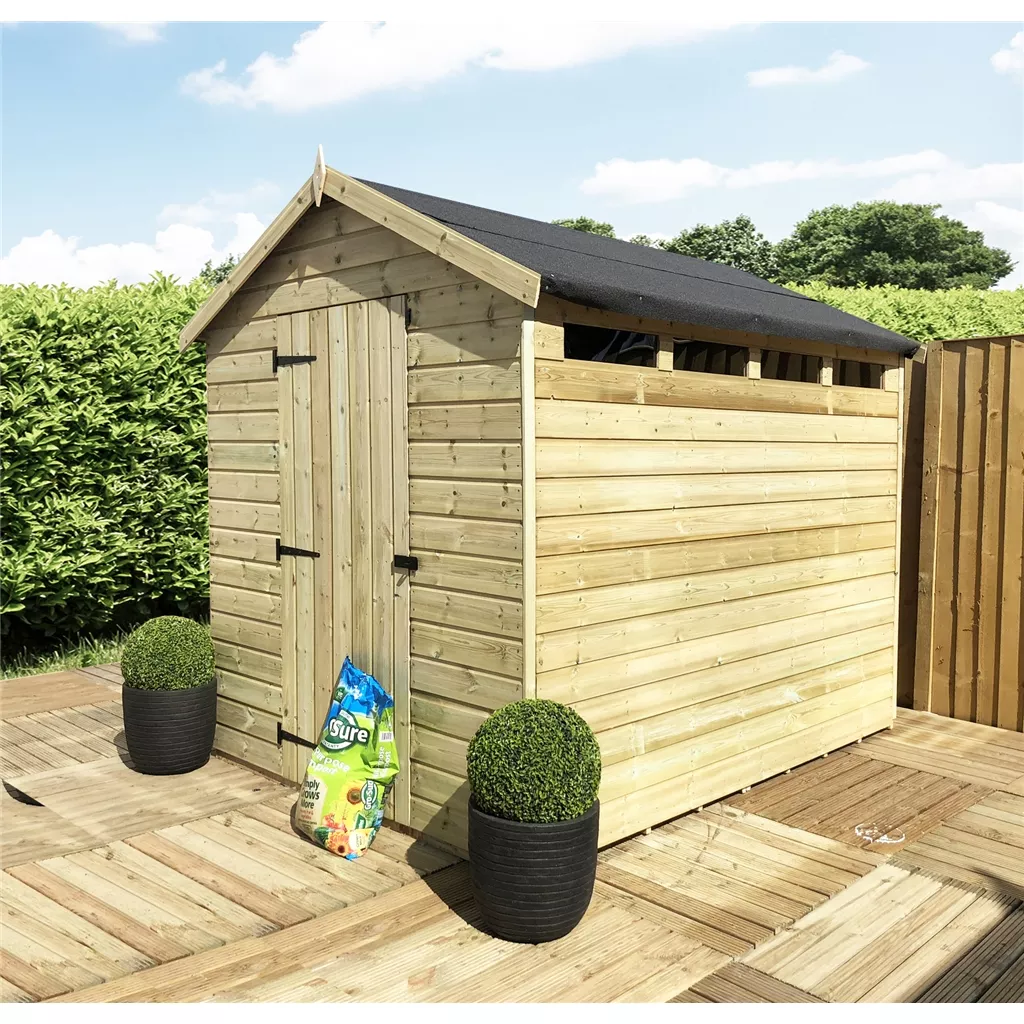 8 x 5 Security Pressure Treated T&G Apex Shed + Single Door