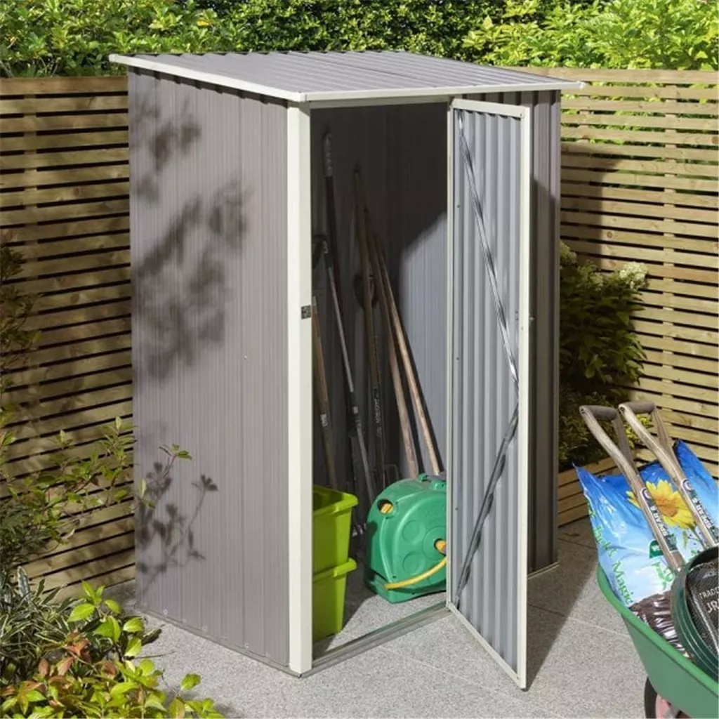 5 x 3 Deluxe Ironwood Metal Pent Shed – Single Door & Foundation Kit – Light Grey