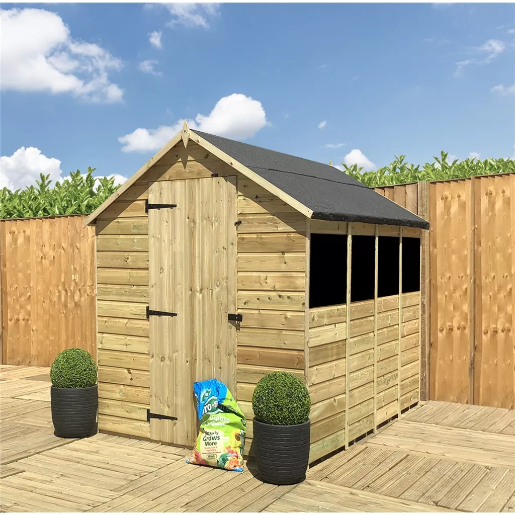 12 x 5 Pressure Treated T&G Single Door Apex Shed (low Eaves) + 3 Windows
