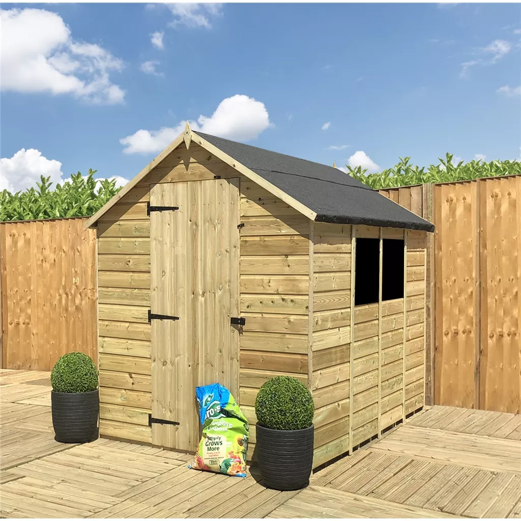9 x 6 Pressure Treated T&G Single Door Apex Shed (low Eaves) + 2 Windows