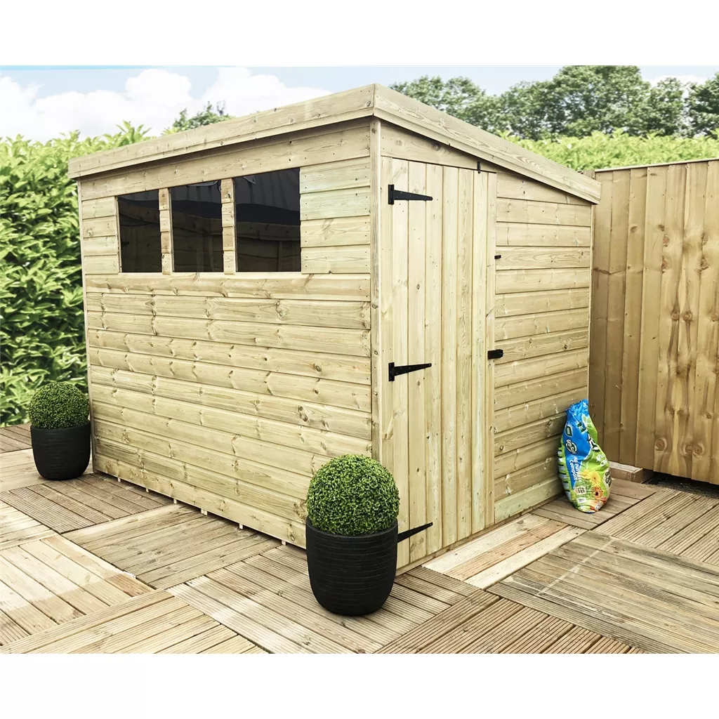 7 x 6 Pressure Treated T&G Pent Shed With 3 Windows And Single Side Door