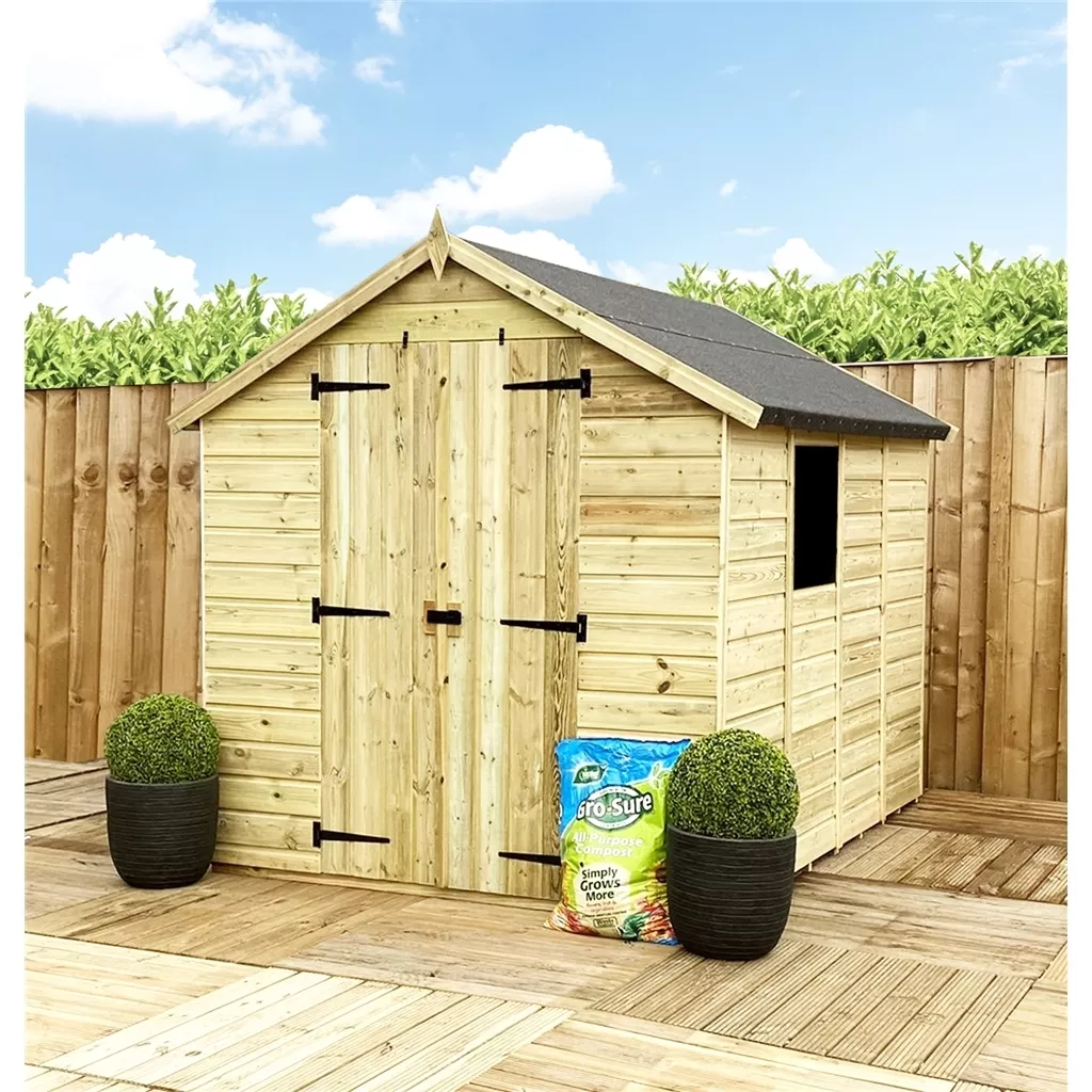4 x 4 T&G Apex Shed + Double Doors + Low Eaves + 1 Window