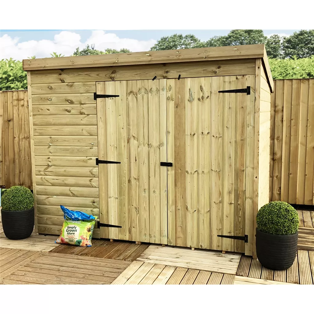 7 x 4 Windowless Pressure Treated T&G Pent Shed With Double Doors