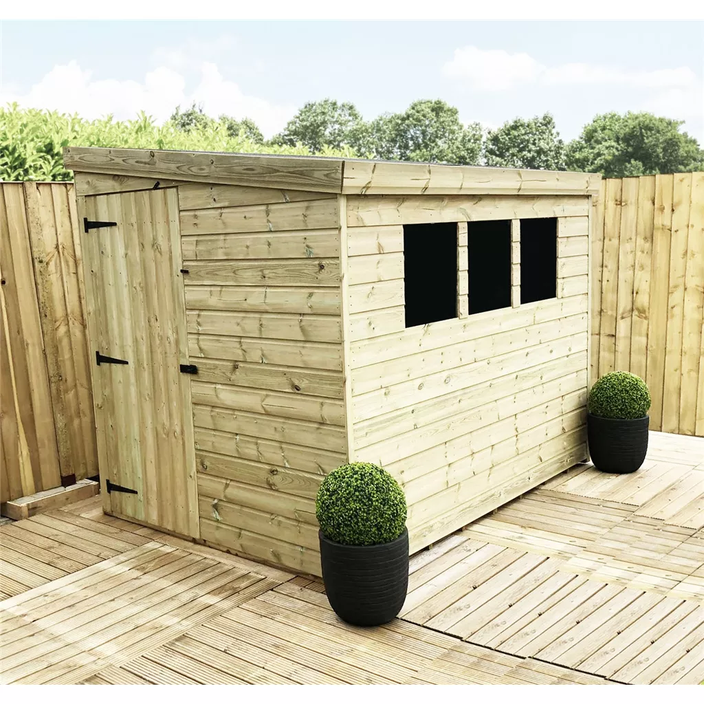 7 x 6 Reverse Pressure Treated T&G Pent Shed With 3 Windows, Single Door