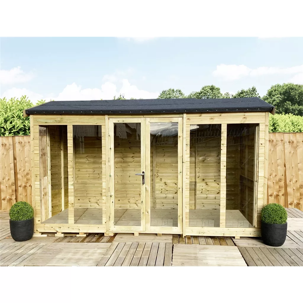 12 x 10 Reverse Pressure Treated Apex Summerhouse – Long Windows