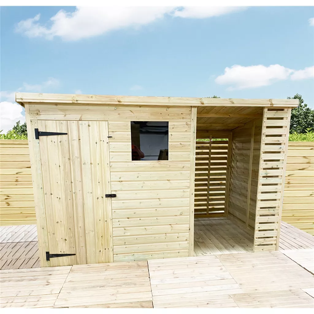 11 x 3 Pressure Treated T&G Pent Shed With Storage Area + 1 Window