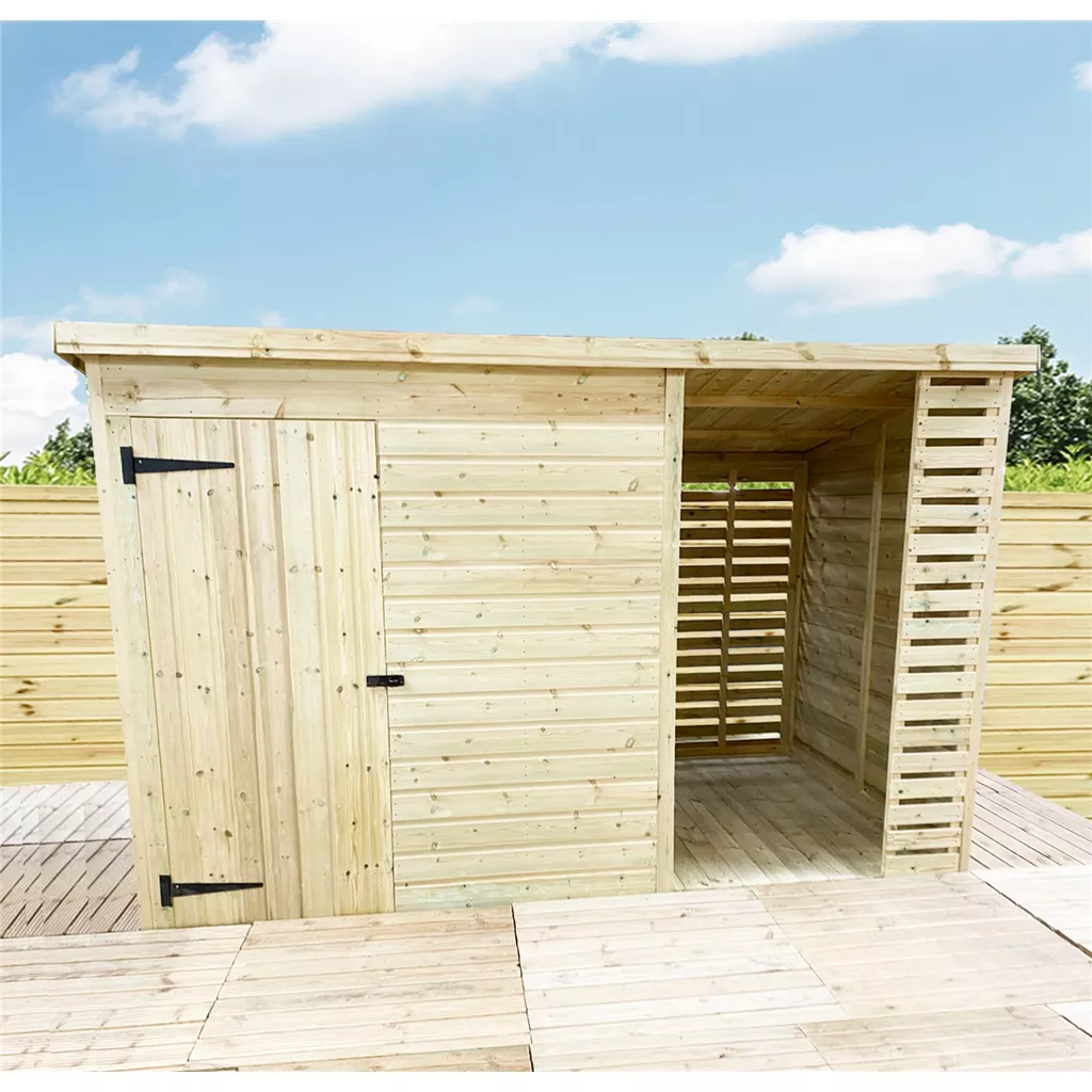 10 x 7 Pressure Treated T&G Pent Shed With Storage Area Windowless