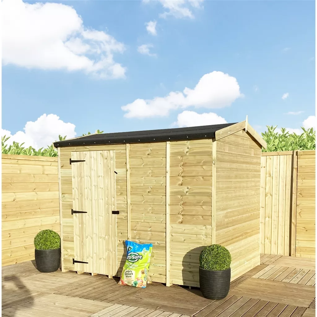 4 x 5 Reverse Windowless Pressure Treated T&G Single Door Apex Shed – High Eaves