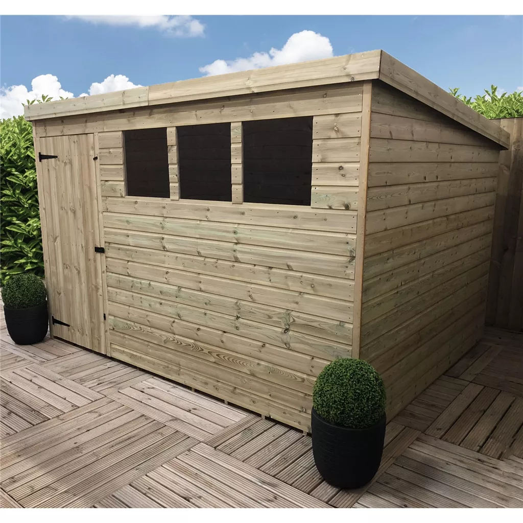 10 x 8 Pressure Treated T&G Pent Shed With 3 Windows, Single Door product image