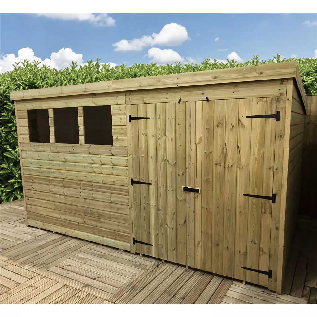 12 x 6 Pressure Treated T&G Pent Shed With 3 Windows, Double Door product image