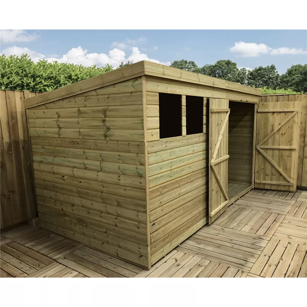 12 x 6 Pressure Treated T&G Pent Shed With 3 Windows, Double Door product image