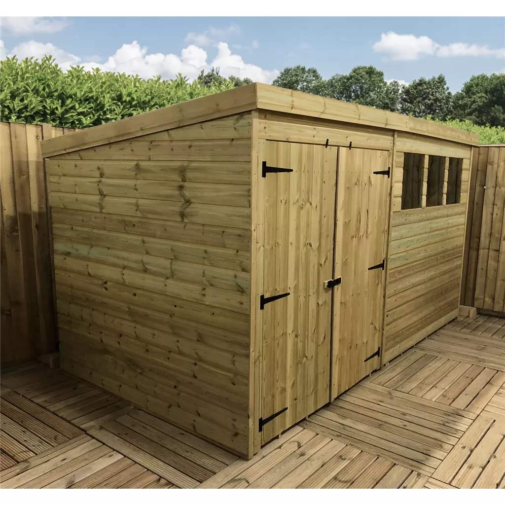 12 x 7 Pressure Treated T&G Pent Shed With 3 Windows, Double Door product image