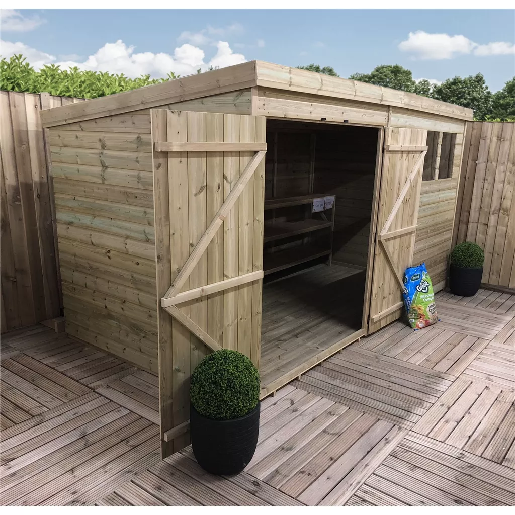 12 x 8 Large Pressure Treated T&G Pent Shed With 3 Windows, Double Door product image