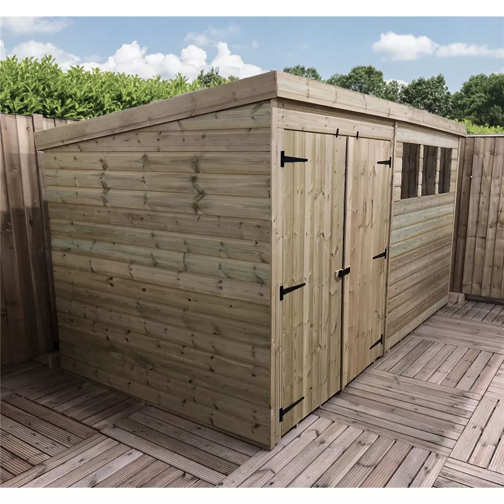 14 x 6 Pressure Treated T&G Pent Shed With 3 Windows, Double Door product image