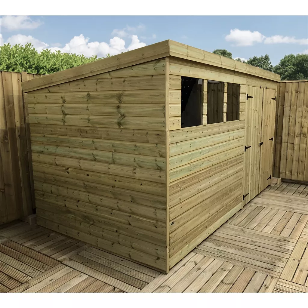 14 x 6 Pressure Treated T&G Pent Shed With 3 Windows, Double Door product image