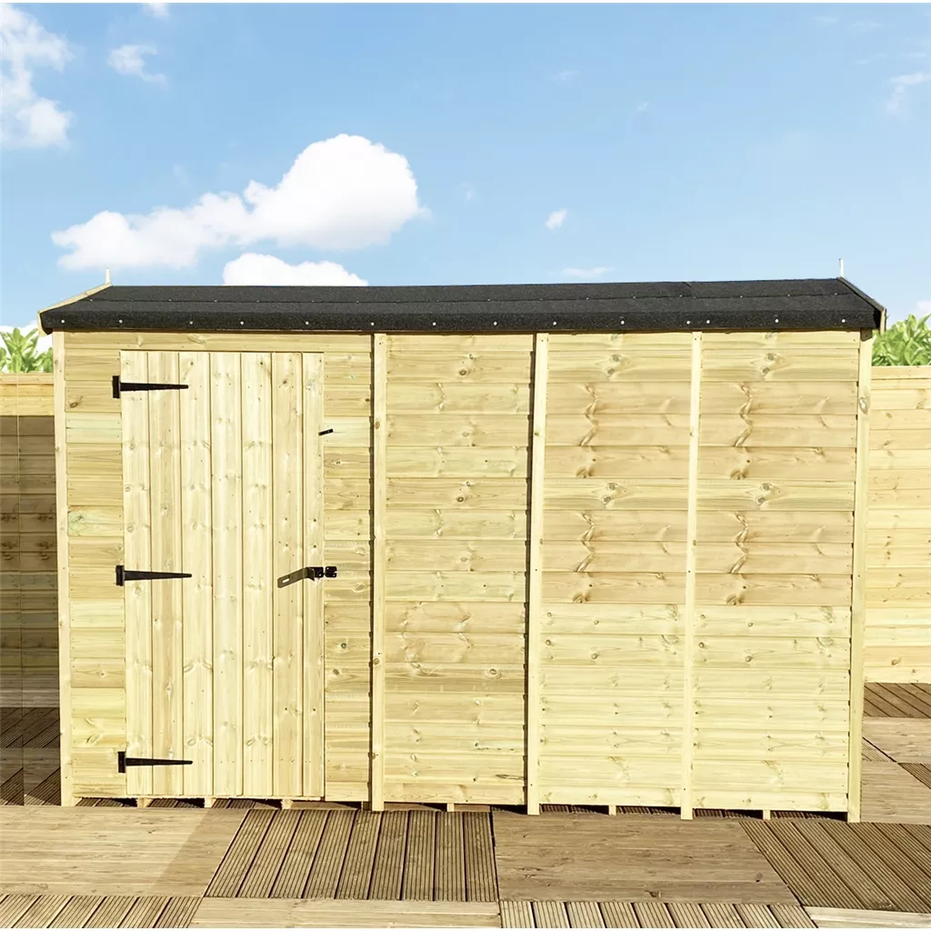 11 x 4 Reverse Windowless Pressure Treated T&G Single Door Apex Shed – High Eaves