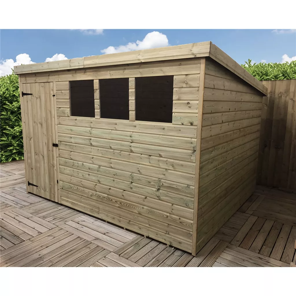 10 x 4 Pressure Treated T&G Pent Shed With 3 Windows, Single Door product image