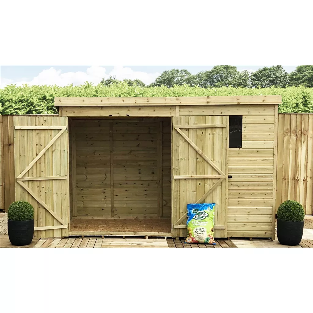 10 x 4 Pressure Treated T&G Pent Shed With 1 Windows, Double Door product image