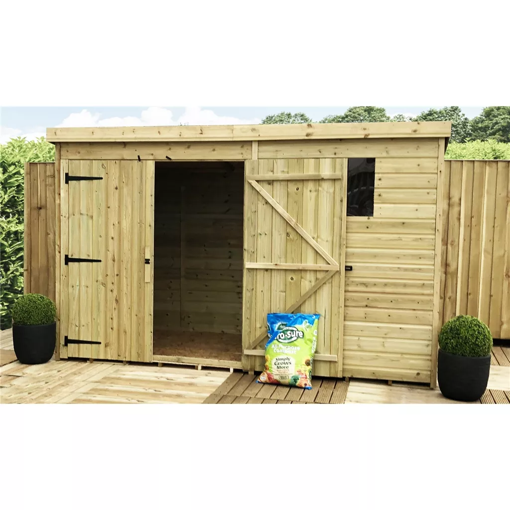 10 x 6 Pressure Treated T&G Pent Shed With 1 Windows, Double Door product image