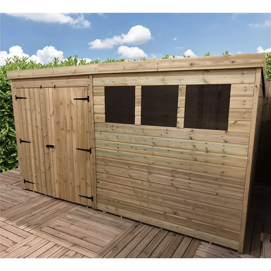 12 x 5 Pressure Treated T&G Pent Shed With 3 Windows, Double Door product image