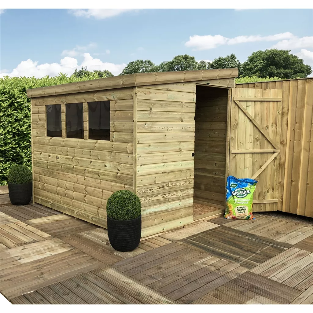 6 x 4 Reverse Pressure Treated T&G Pent Shed With 3 Windows, Single Door product image