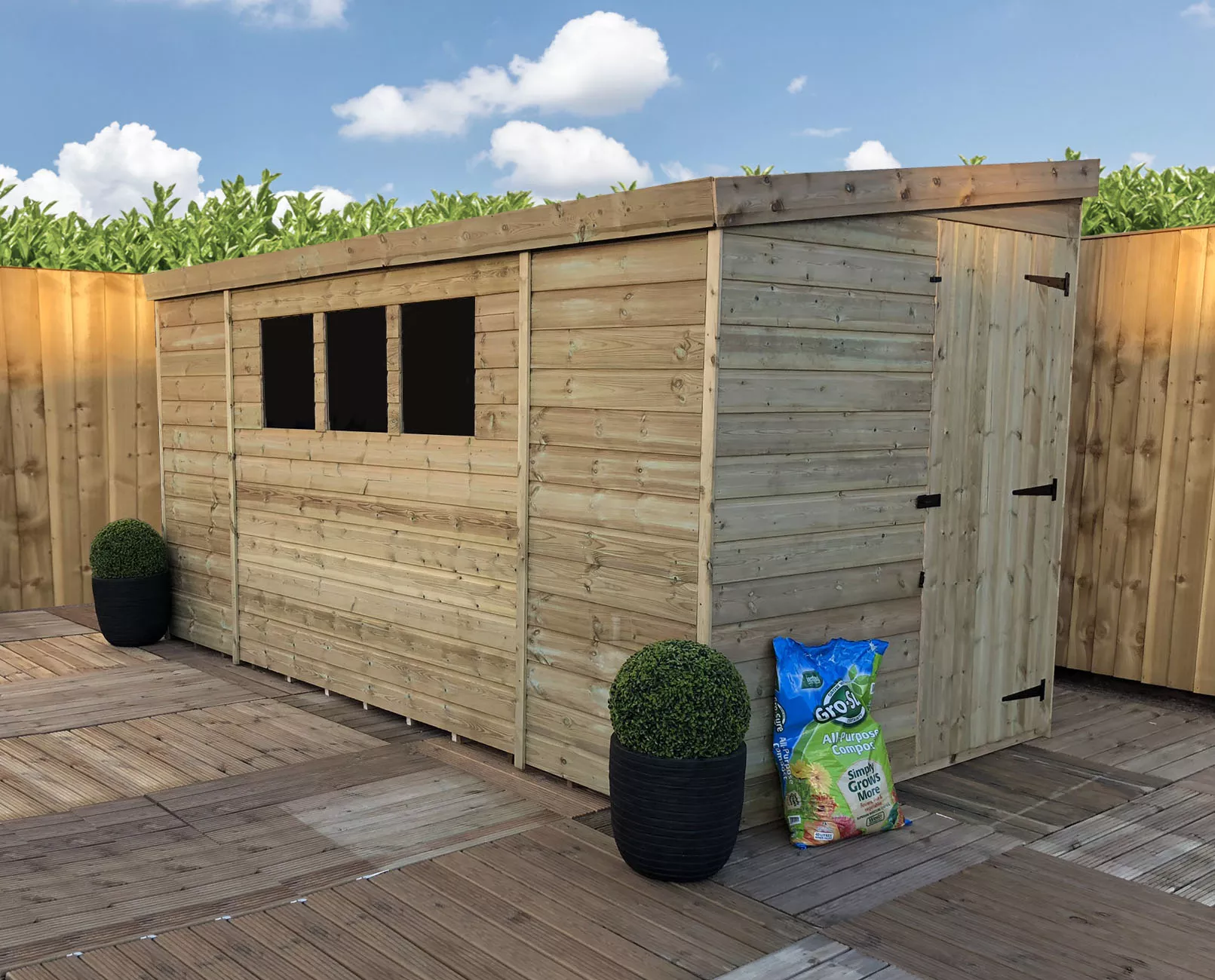 14 x 4 Reverse Pressure Treated T&G Pent Shed With 3 Windows, Single Door product image