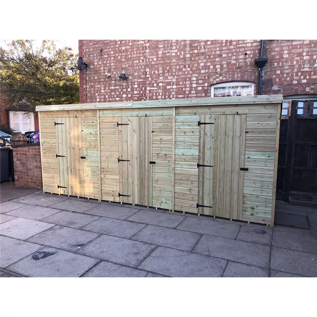 Bespoke 16 X 4 Premier Pressure Treated T&G Pent Storage Shed - 3 Separate Units With Internal Walls product image