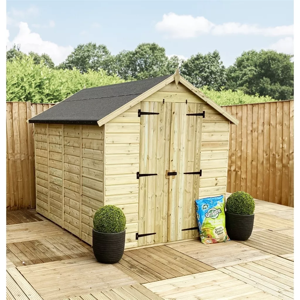 14 x 8 Windowless Pressure Treated T&G Apex Shed + Double Doors + Low Eaves product image
