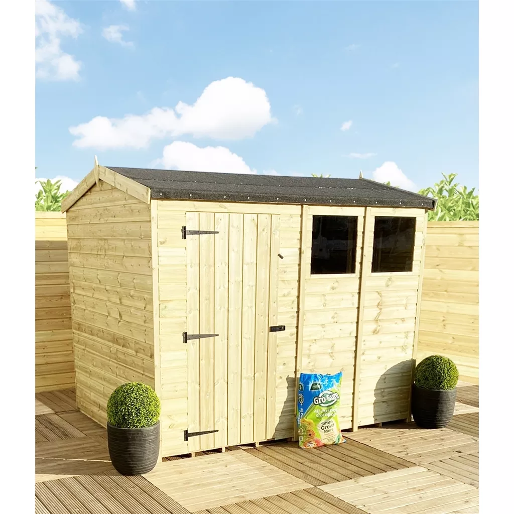 8 x 8 Reverse Pressure Treated T&G Single Door Apex Shed – High Eaves+ 2 Windows product image
