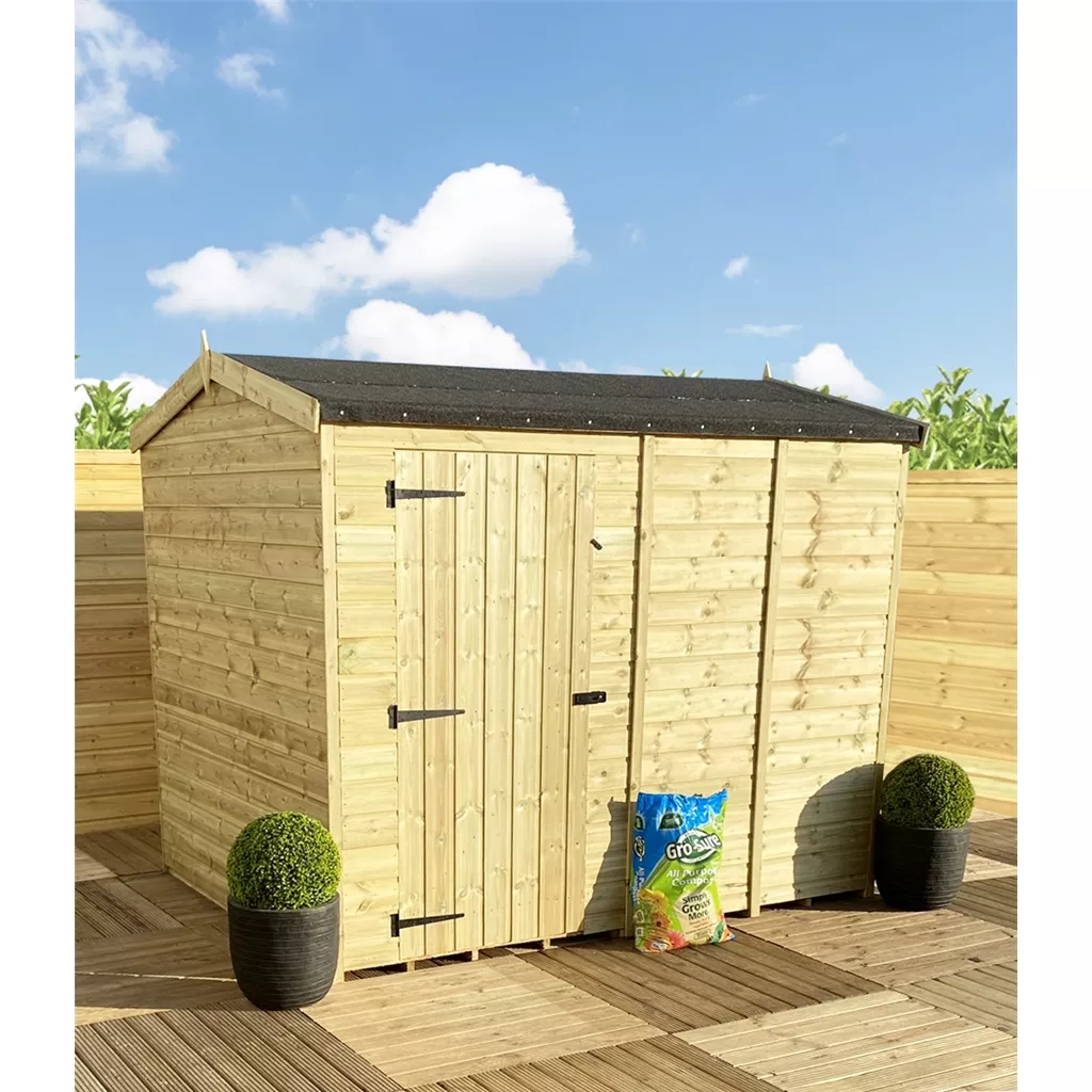 3 x 4 Reverse Windowless Pressure Treated T&G Single Door Apex Shed – High Eaves product image