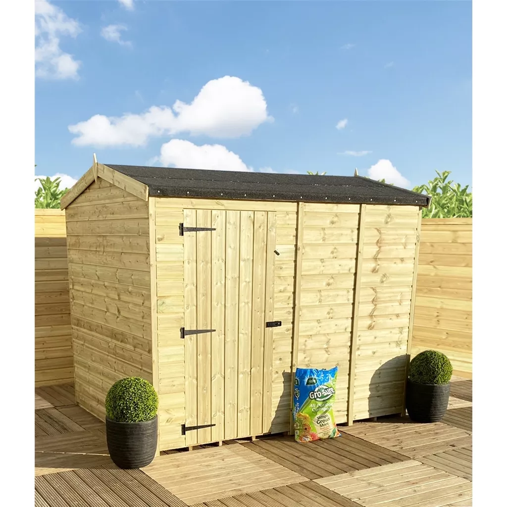6 x 4 Reverse Windowless Pressure Treated T&G Single Door Apex Shed – High Eaves product image