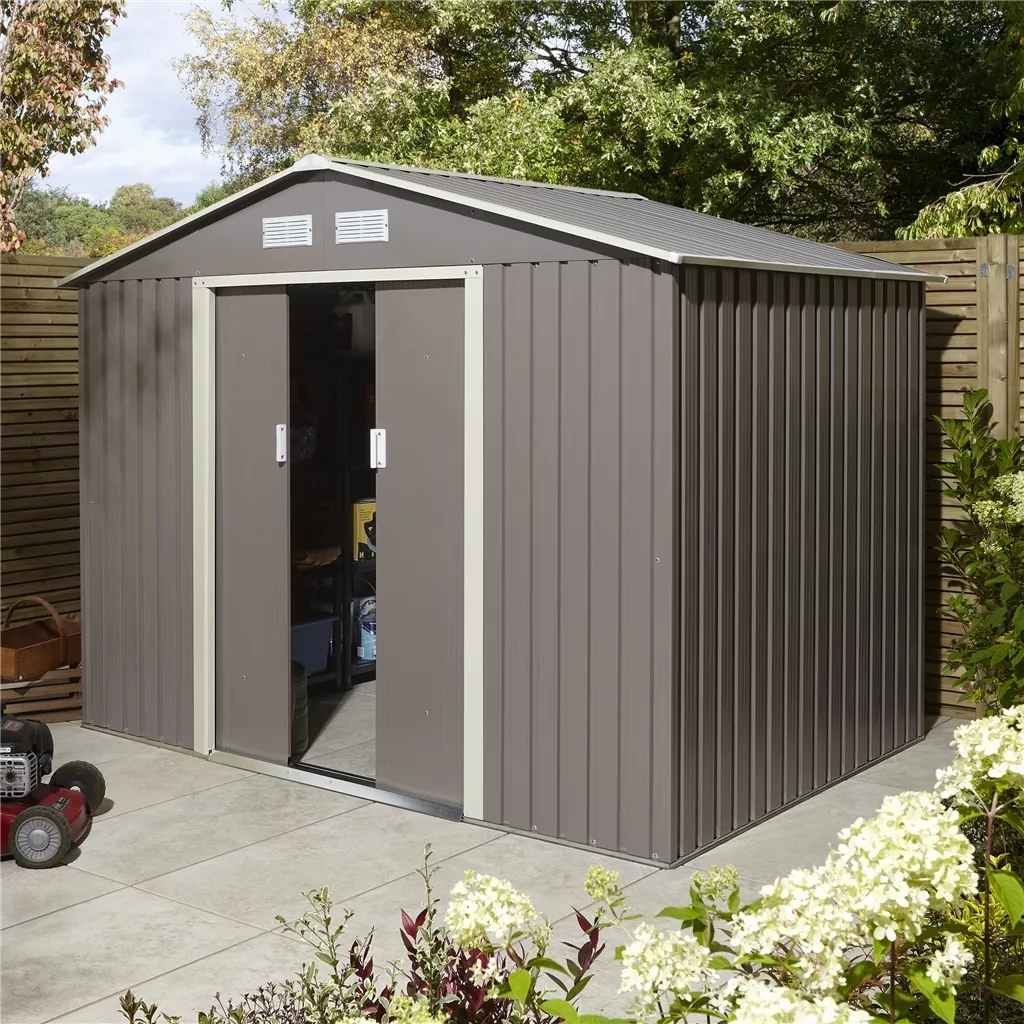 8 x 6 Double Door Metal Apex Shed – Light Grey product image