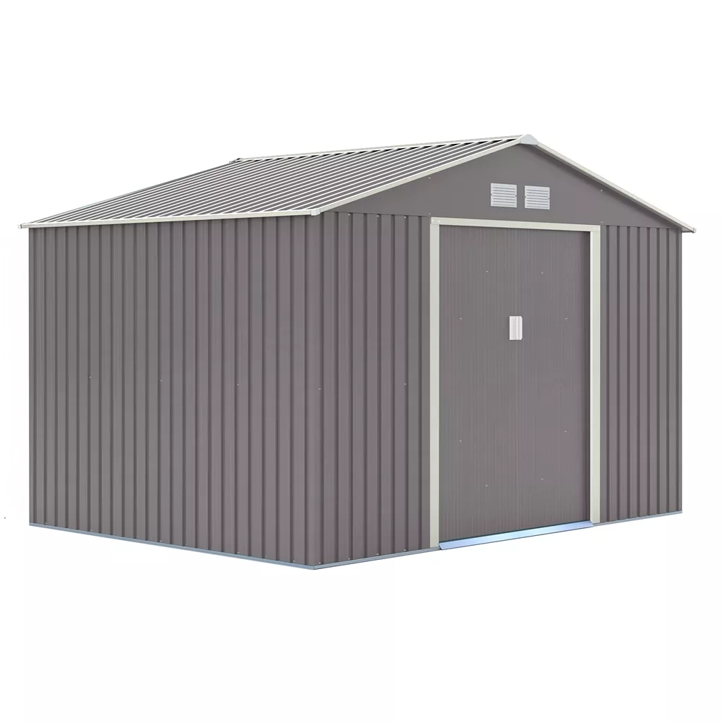 10 x 8 Double Door Metal Apex Shed – Light Grey product image