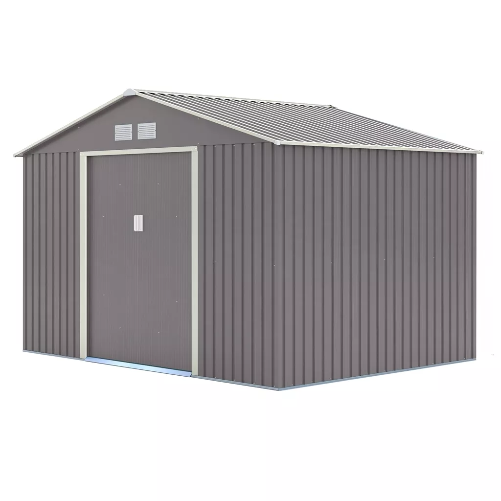 10 x 8 Double Door Metal Apex Shed – Light Grey product image