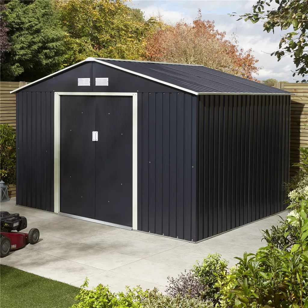 10 x 8 Double Door Metal Apex Shed – Dark Grey product image