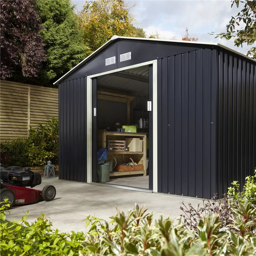 10 x 8 Double Door Metal Apex Shed – Dark Grey product image