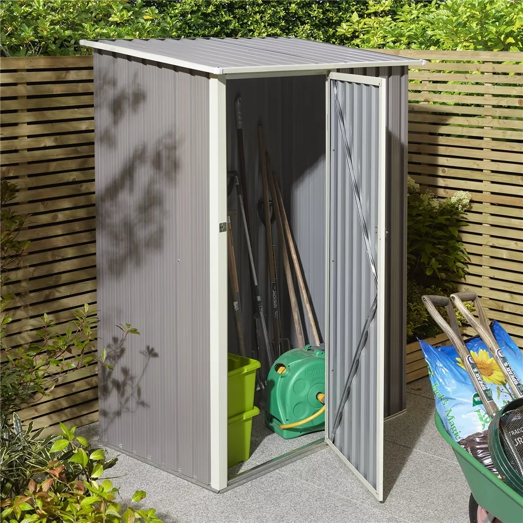 5 x 3 Single Door Metal Pent Shed – Light Grey product image