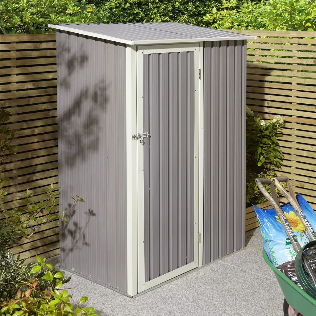 5 x 3 Single Door Metal Pent Shed – Light Grey product image