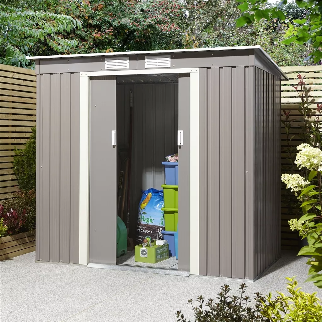 6 x 4 Double Door Metal Pent Shed – Light Grey product image